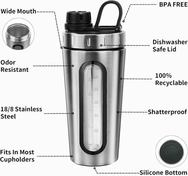 TOOFEEL Stainless Steel Shaker Bottle Leakproof 28oz Fitness-3