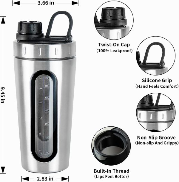 TOOFEEL Stainless Steel Shaker Bottle Leakproof 28oz Fitness-4