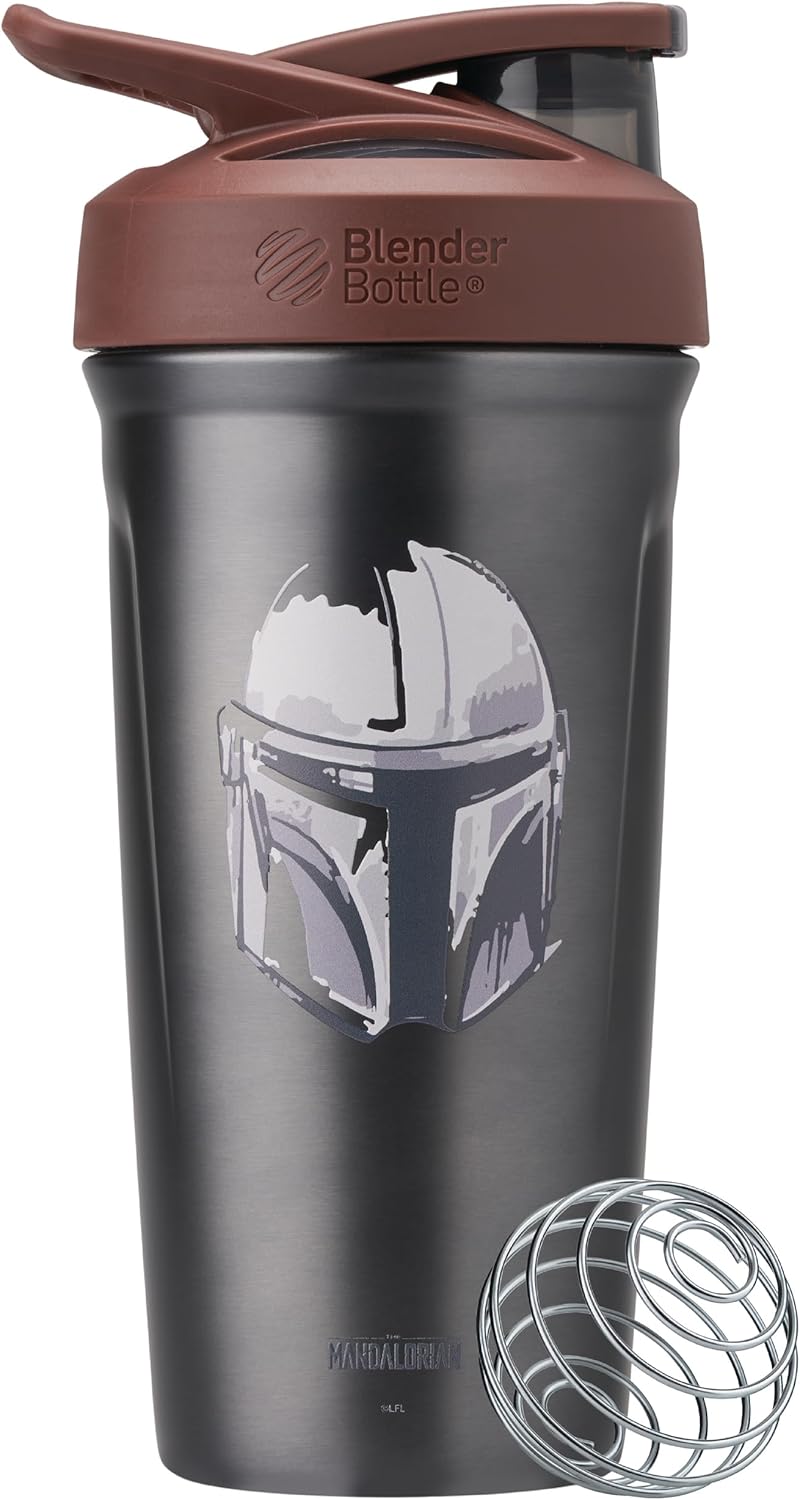 BlenderBottle Strada Shaker Cup showing stainless steel finish and carry loop